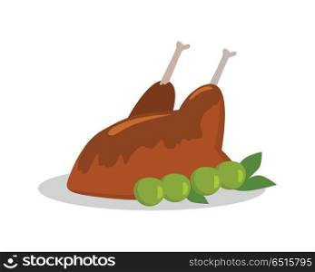 Grilled Delicious Chicken. Junk Food. Food banner. Grilled delicious meat Junk unhealthy food. Consumption of high calories nourishment food. Food that leads to overweight. Part of series of promotion healthy diet and good fit. Vector