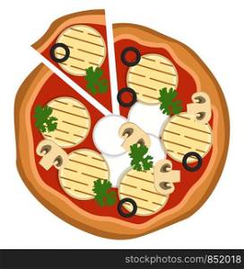 Grilled veggie pizza illustration vector on white background
