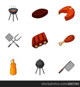 Grilling icons set. Cartoon set of 9 grilling vector icons for web isolated on white background. Grilling icons set, cartoon style