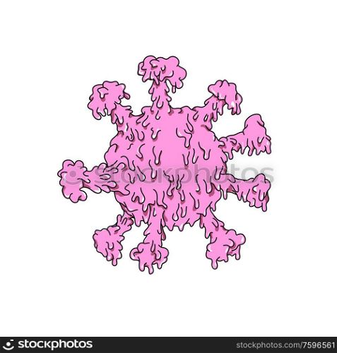 Grime art style illustration of a novel coronavirus, COVID-19, 2019-nCoV or human flu influenza microscopic cell virus on isolated white background.. Corona Virus Cell Grime Art