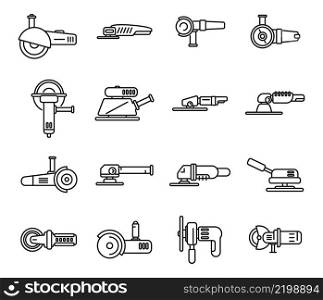 Grinding machine icons set outline vector. Build construct. Electric equipment. Grinding machine icons set outline vector. Build construct