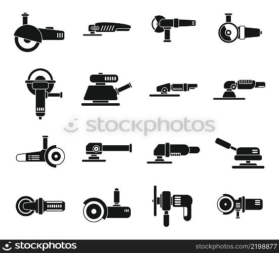 Grinding machine icons set simple vector. Build construct. Electric equipment. Grinding machine icons set simple vector. Build construct