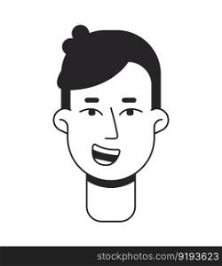 Grinning young man front flat line monochromatic vector character head. Simple outline avatar icon. Editable cartoon user portrait. Lineart spot illustration for web graphic design and animation. Grinning young man front flat line monochromatic vector character head