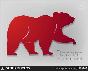 Grizzly bear in geometric Paper cut bearish trend, technology trading for stock market, vector art and illustration.