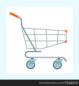 Grocery cart on wheels. Grocery cart on wheels on a white background sign symbol business store icon