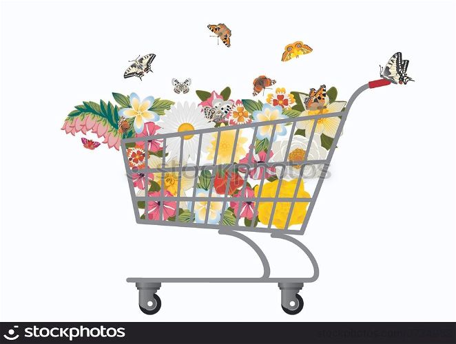 Grocery cart with flowers