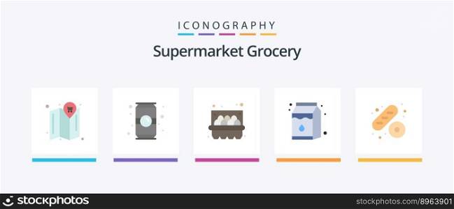 Grocery Flat 5 Icon Pack Including . cake. basket. baguette. package. Creative Icons Design