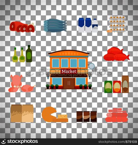 Grocery icons set isolated on transparent background, vector illustration. Grocery icons set on transparent background