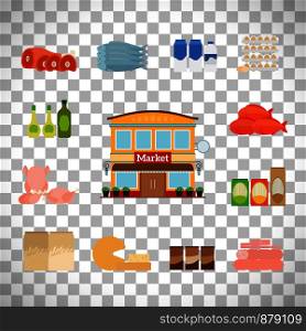 Grocery icons set isolated on transparent background, vector illustration. Grocery icons set on transparent background