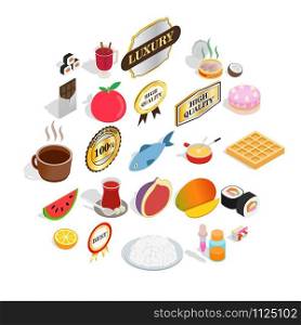 Grocery icons set. Isometric set of 25 grocery vector icons for web isolated on white background. Grocery icons set, isometric style