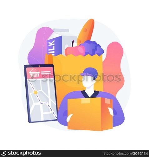 Grocery pick up service abstract concept vector illustration. Online grocery ordering, virus protected shopping, fresh and safe products, express food delivery, ecommerce abstract metaphor.. Grocery pick up service abstract concept vector illustration.
