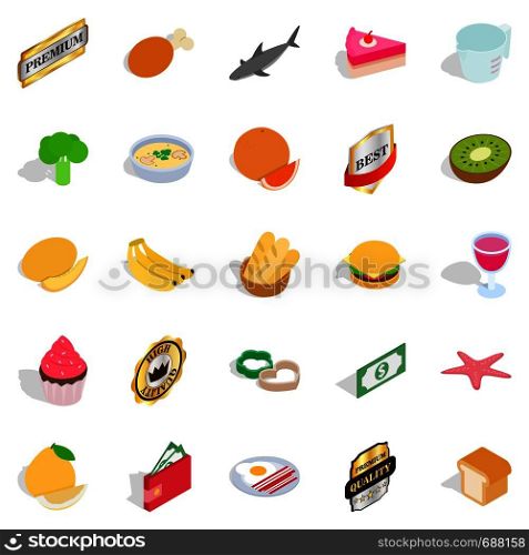 Grocery shop icons set. Isometric set of 25 grocery shop vector icons for web isolated on white background. Grocery shop icons set, isometric style