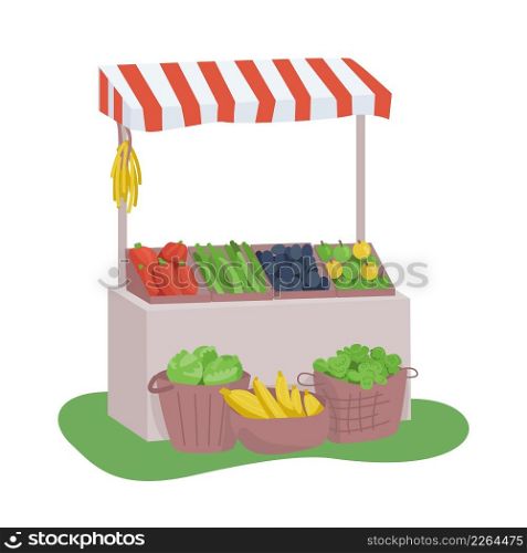 Grocery stall semi flat color vector object. Full sized item on white. Organic product. Fruit and vegetables selling simple cartoon style illustration for web graphic design and animation. Grocery stall semi flat color vector object