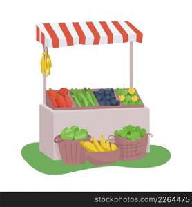 Grocery stall semi flat color vector object. Full sized item on white. Organic product. Fruit and vegetables selling simple cartoon style illustration for web graphic design and animation. Grocery stall semi flat color vector object