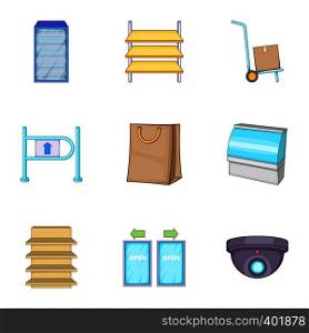 Grocery store icons set. Cartoon illustration of 9 grocery store vector icons for web. Grocery store icons set, cartoon style