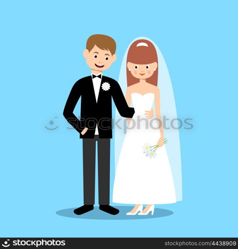 Groom and bride on a blue background. Vector