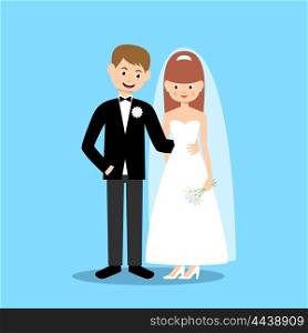 Groom and bride on a blue background. Vector