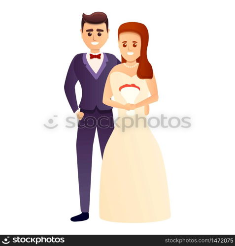 Groom bride couple icon. Cartoon of groom bride couple vector icon for web design isolated on white background. Groom bride couple icon, cartoon style