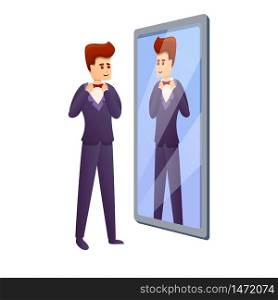 Groom in mirror icon. Cartoon of groom in mirror vector icon for web design isolated on white background. Groom in mirror icon, cartoon style