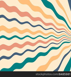 Groovy background in 1970 style with abstract waves. Simple template for posters, covers, stickers. Vintage vector illustration for decor and design.