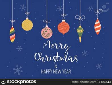 Groovy Christmas card with christmas toys. Christmas and New Year celebration concept. Good for greeting card, invitation, banner, web design. Groovy Christmas card with christmas toys. Christmas and New Year celebration concept. Good for greeting card, invitation, banner, web design.