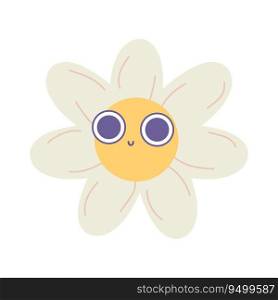 groovy daisy flower smiley. Vector illustration flat on white isolated background. groovy daisy flower smiley. Vector illustration flat