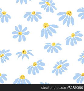 Groovy daisy retro seamless pattern. Retro Smile Chamomile. 70s vibe hippie ornament. Floral wallpaper.. Groovy daisy retro seamless pattern. 70s vibe hippie ornament. Floral wallpaper.