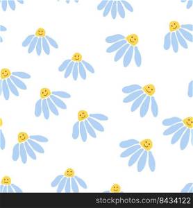 Groovy daisy retro seamless pattern. Retro Smile Chamomile. 70s vibe hippie ornament. Floral wallpaper.. Groovy daisy retro seamless pattern. 70s vibe hippie ornament. Floral wallpaper.