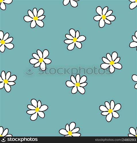 Groovy flowers hippie aesthetic seamless pattern. Funny simple print for fabric, paper, T-shirt. Doodle vector illustration for decor and design.