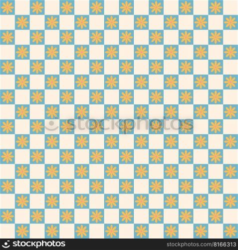 Groovy hippie Happy Easter seamless pattern. Flowers on a chess background. Easter backgrounds in trendy retro 60s 70s cartoon style. Groovy hippie Happy Easter seamless pattern. Flowers on a chess background. Easter backgrounds in trendy retro 60s 70s cartoon style.