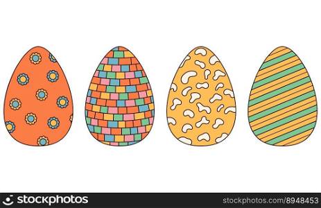 Groovy hippie Happy Easter. Set of Easter eggs with patterns in trendy retro 60s 70s style. Groovy hippie Happy Easter. Set of Easter eggs with patterns in trendy retro 60s 70s style.