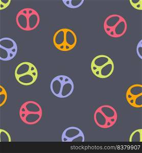 Groovy seamless pattern with symbol of peace in 1970s style. Simple aesthetic print for T-shirt, textile, fabric. Hand drawn vector illustration for decor and design.