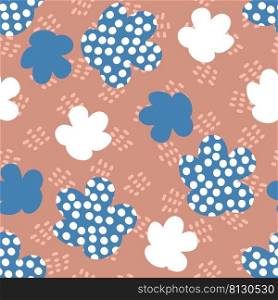 Groovy summer spotted flowers seamless pattern in 1970s style. Floral simple background for textile, stationery, wrapping paper, covers. Doodle vector illustration for decor and design.
