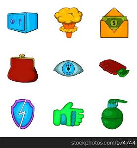 Gross carelessness icons set. Cartoon set of 9 gross carelessness vector icons for web isolated on white background. Gross carelessness icons set, cartoon style