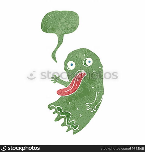 gross cartoon ghost with speech bubble