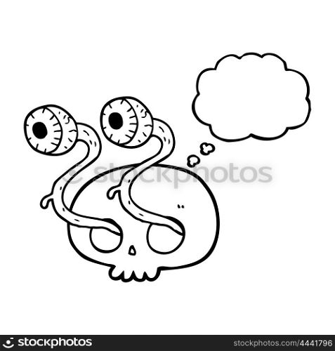 gross freehand drawn thought bubble cartoon skull with eyeballs
