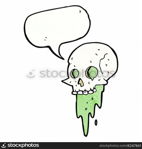 gross halloween skull cartoon with speech bubble
