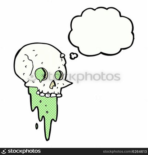 gross halloween skull cartoon with thought bubble
