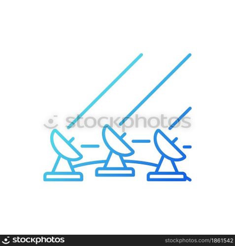 Ground Satellite system gradient linear vector icon. Global telecommunications. Signal receiving dish satelite. Thin line color symbol. Modern style pictogram. Vector isolated outline drawing. Ground Satellite system gradient linear vector icon