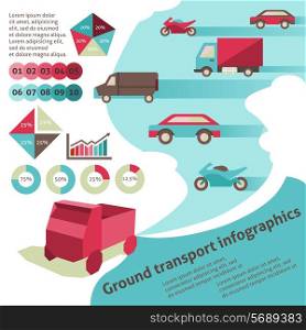 Ground transport travel infographic set with car truck bike minivan vector illustration