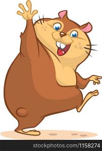 Groundhog day with smiling marmot waving hand isolated background. Cartoon vector illustration.