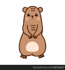 Groundhog on white background. Illustration for kid in cartoon style.