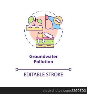 Groundwater pollution concept icon. Water contamination category abstract idea thin line illustration. Damaged ecosystem. Isolated outline drawing. Editable stroke. Arial, Myriad Pro-Bold fonts used. Groundwater pollution concept icon