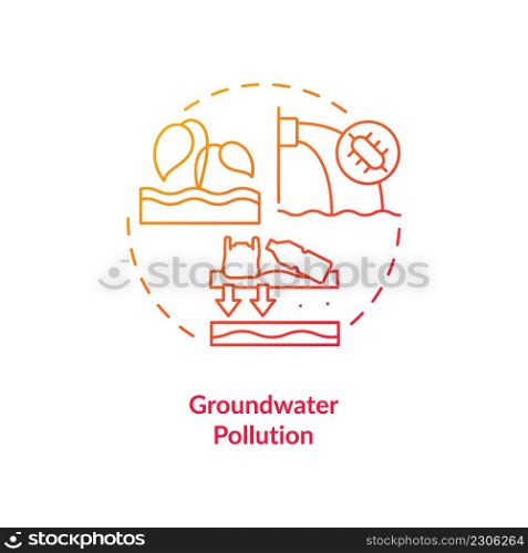 Groundwater pollution red gradient concept icon. Water contamination category abstract idea thin line illustration. Releasing pollutants in water. Isolated outline drawing. Myriad Pro-Bold font used. Groundwater pollution red gradient concept icon