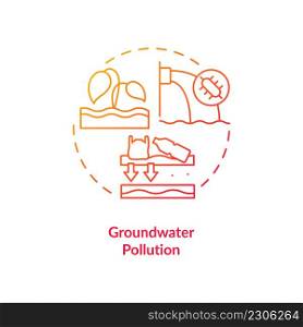 Groundwater pollution red gradient concept icon. Water contamination category abstract idea thin line illustration. Releasing pollutants in water. Isolated outline drawing. Myriad Pro-Bold font used. Groundwater pollution red gradient concept icon