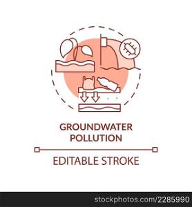 Groundwater pollution terracotta concept icon. Water contamination abstract idea thin line illustration. Ecological impact. Isolated outline drawing. Editable stroke. Arial, Myriad Pro-Bold fonts used. Groundwater pollution terracotta concept icon