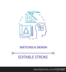 Groundwork, sketches and design concept icon. Paperwork, plan forming idea thin line illustration. Creative design process, designer work. Vector isolated outline RGB color drawing
