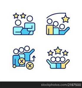 Group achievement pixel perfect RGB color icons set. Stategy planning. Successful cooperation. Isolated vector illustrations. Simple filled line drawings collection. Editable stroke. Group achievement pixel perfect RGB color icons set