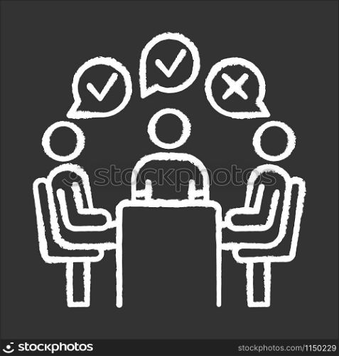 Group administered survey chalk icon. Public opinion polling. Social research. Feedback. Customer satisfaction. Voting. Sampling. Data collection. Isolated vector chalkboard illustration