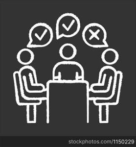 Group administered survey chalk icon. Public opinion polling. Social research. Feedback. Customer satisfaction. Voting. Sampling. Data collection. Isolated vector chalkboard illustration